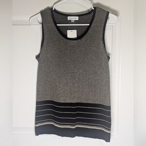 NWT Calvin Klein Black & Gold Metallic Stripe Sleeveless Knit Top Workwear